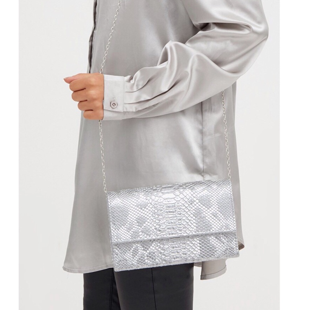 PRETTYLITTLETHING Silver Croc Shoulder Bag - Picture 1 of 5